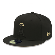 side view of New Era Los Angeles Anaheim Angels Black Gold Halo ASG 59FIFTY Fitted Hat