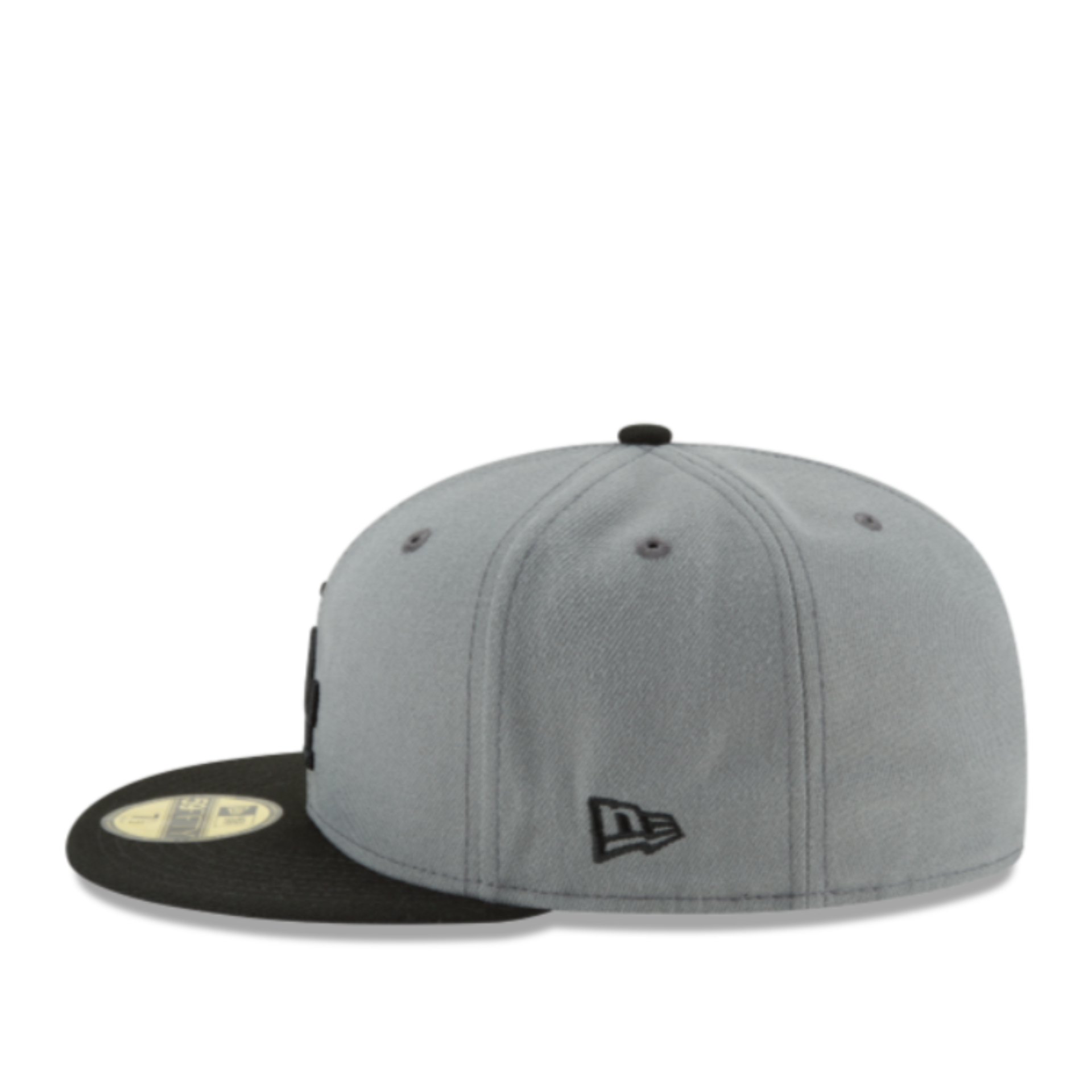 Side View of New Era Los Angeles Dodgers LA Charcoal Black 2 Tone 59FIFTY Fitted Hat