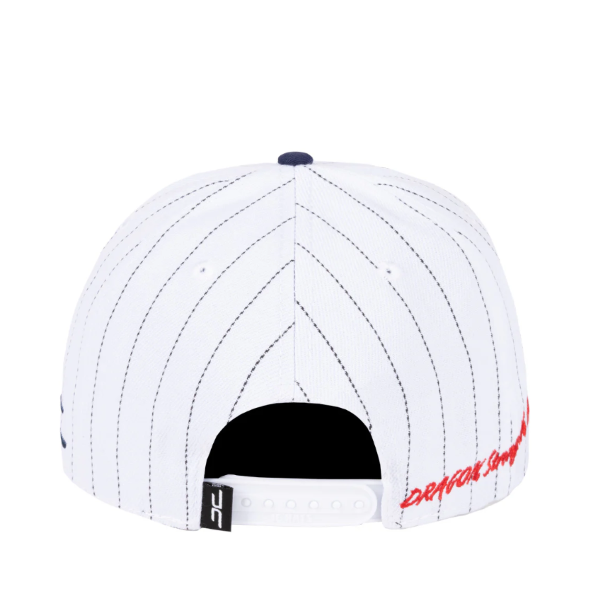 Back of JC Brand Dragon White Navy Snapback Hat