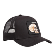 Side View of Goorin Bros The Cancelled Skull Black Mesh Trucker Snapback Hat