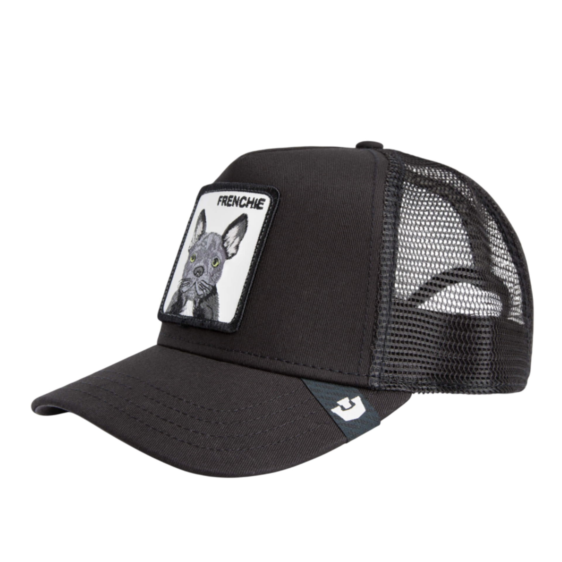 Side View of Goorin Bros Frenchie Frenchie Black White Trucker Mesh Snapback