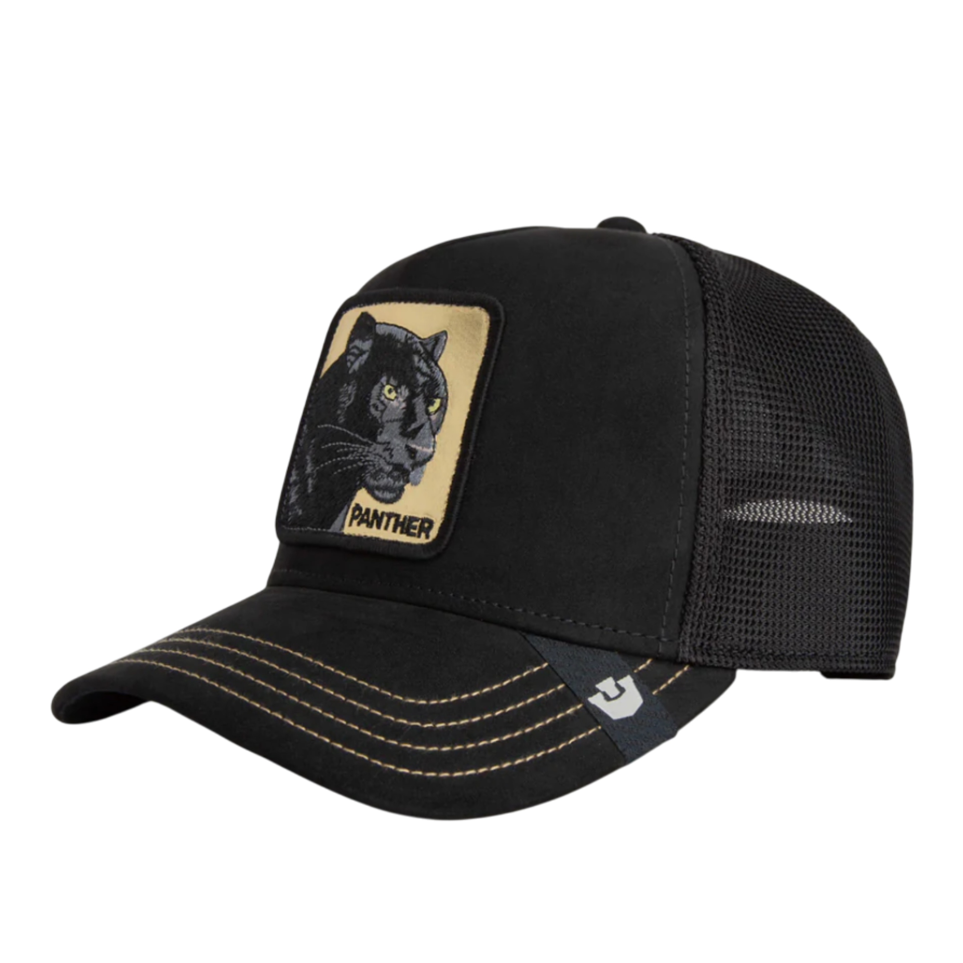 Side View of Goorin Bros Golden Panther Black Trucker Mesh Snapback