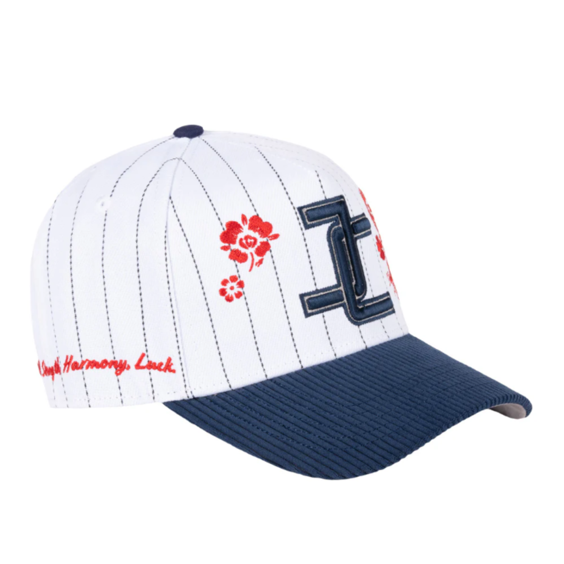 Right Side of JC Brand Dragon White Navy Snapback Hat