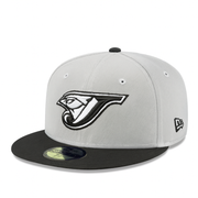 Front of New Era Toronto Blue Jays Cooperstown Light Gray Black EXCLUSIVE 59FIFTY Fitted Hat