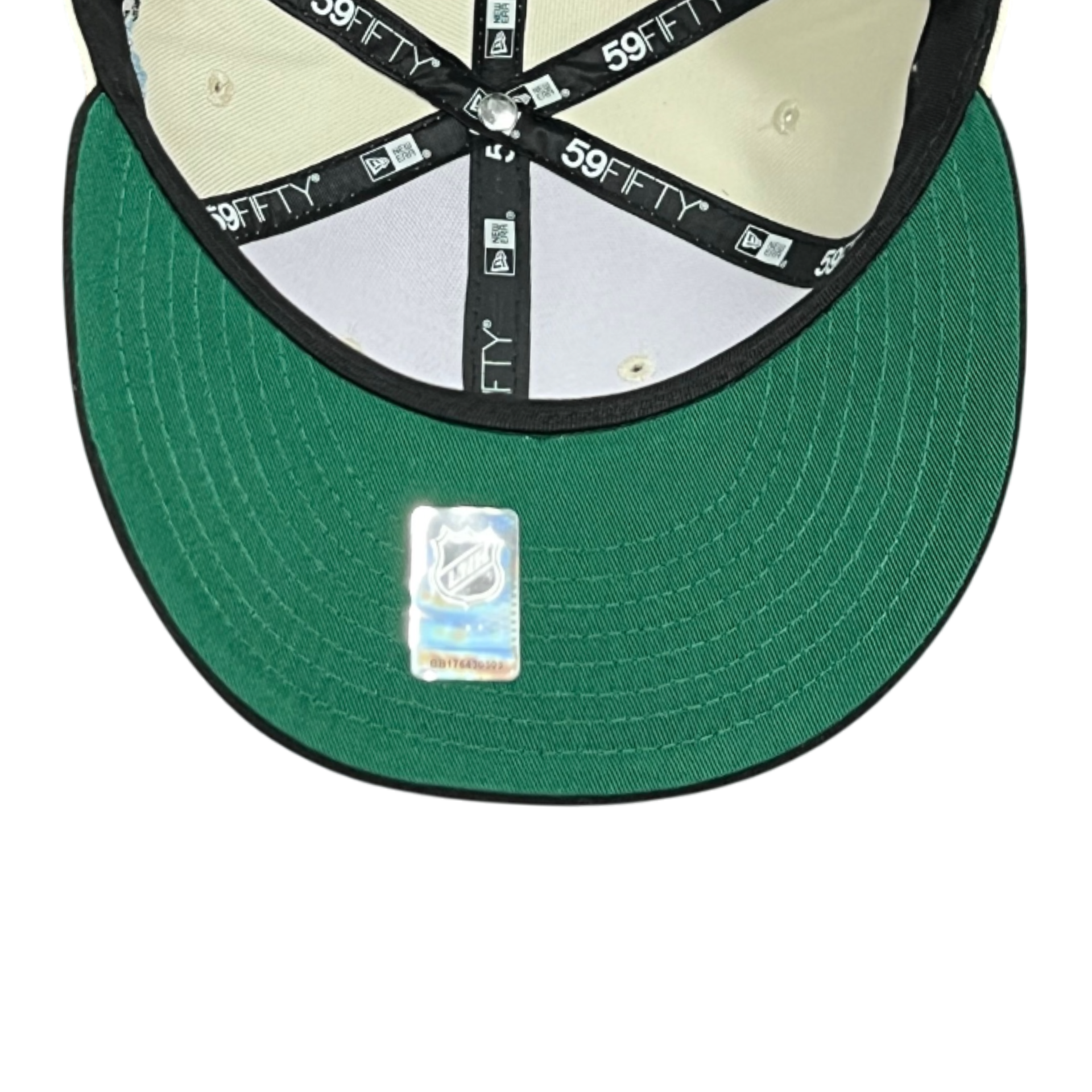 green bottom of Anaheim Ducks Tonal Florals Chrome Black 59FIFTY Fitted Hat