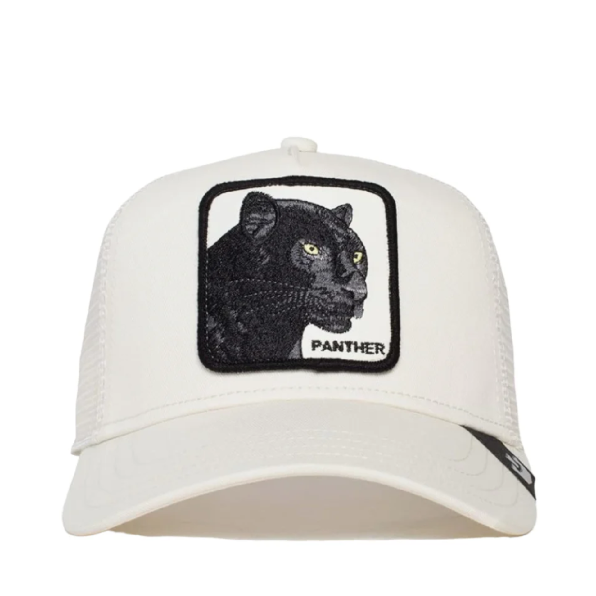 Front View of Goorin Bros The Panther White Trucker Mesh Snapback Hat