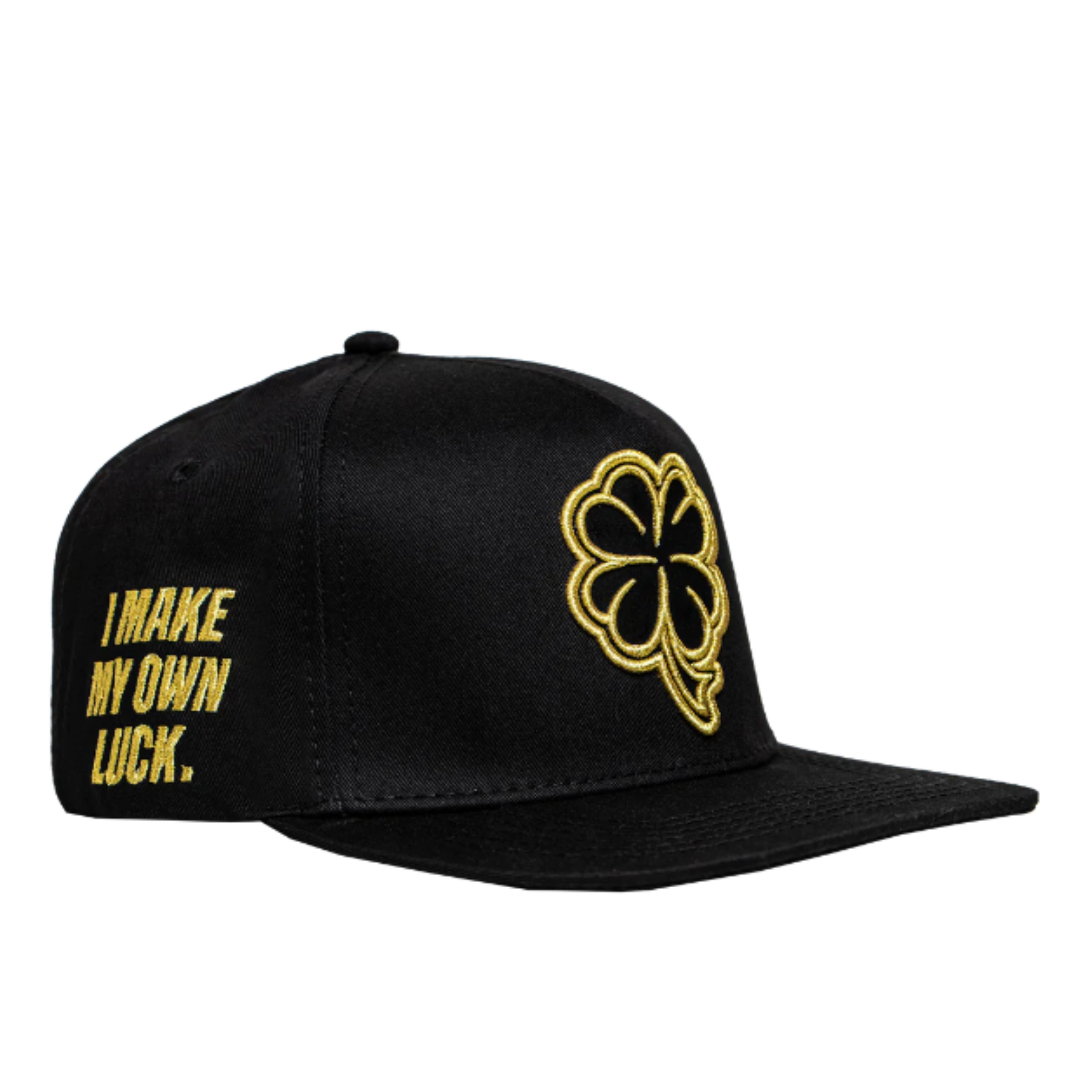 Side of JC Brand TREBOL Black Gold Snapback Hat