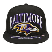 Front View of New Era Baltimore Ravens Oversized Logo Edition Black 59FIFTY Fitted Hat