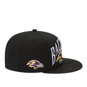 Side View of New Era Baltimore Ravens Oversized Logo Edition Black 59FIFTY Fitted Hat