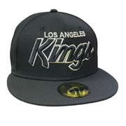 Los Angeles Kings Script Logo Black Silver Outlined 59FIFTY Fitted Hat