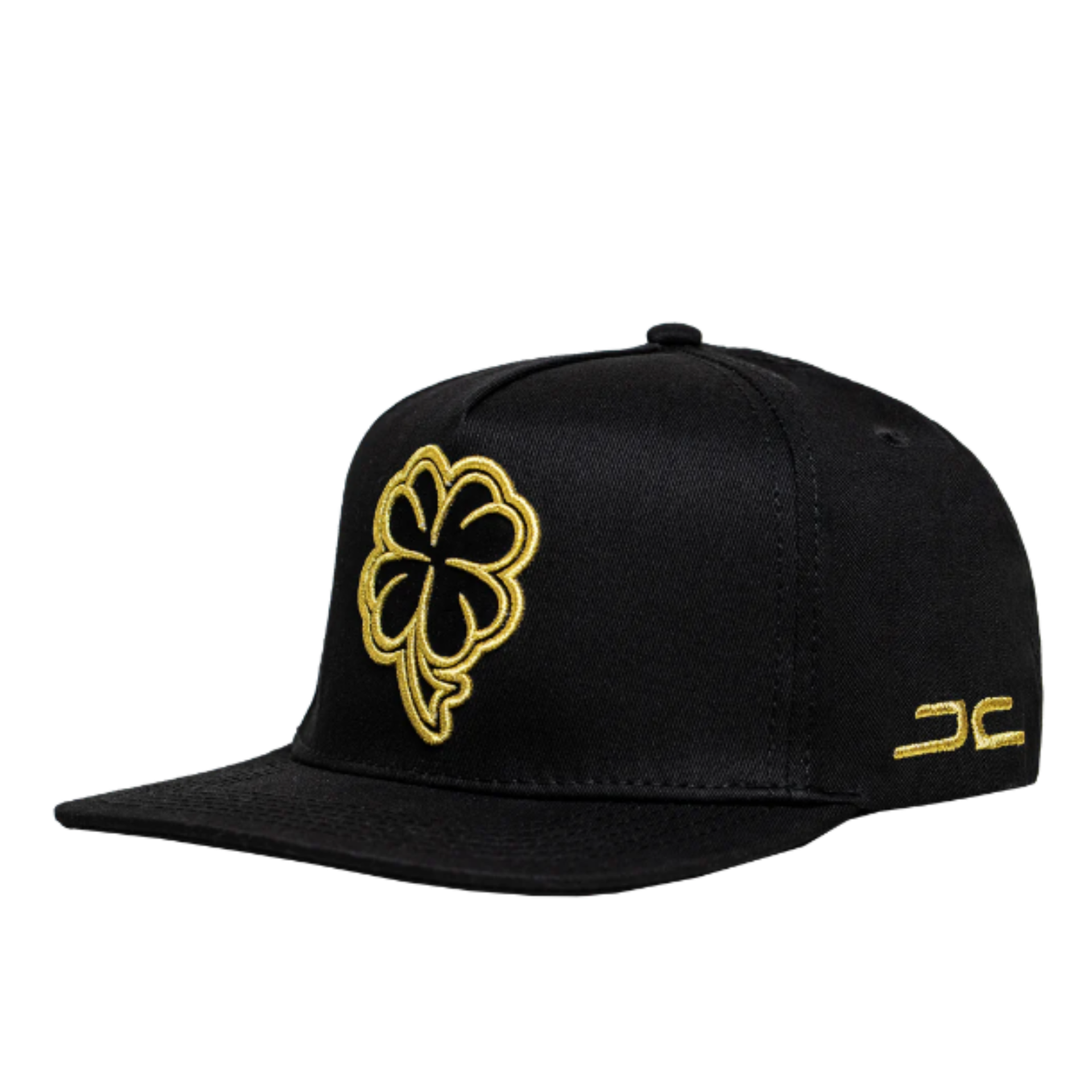 Right Side of JC Brand TREBOL Black Gold Snapback Hat