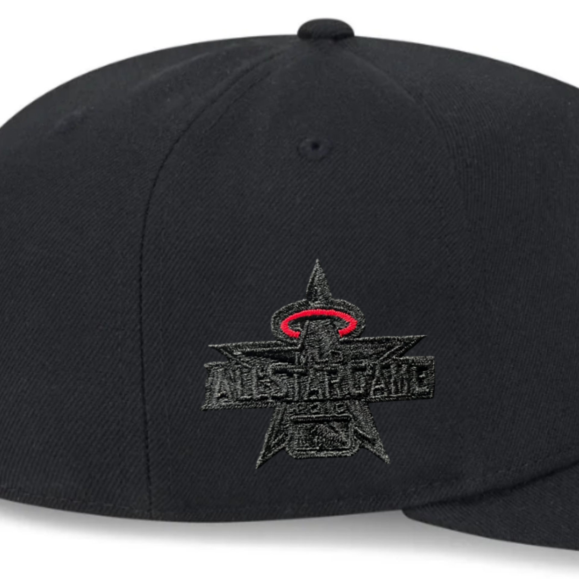 all star game side patch of New Era Los Angeles Anaheim Angels Black Out Red Halo 9FIFTY Snapback Hat