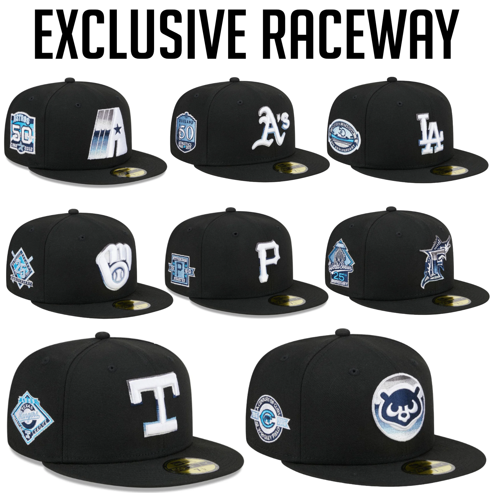 New Era Black Fitted Cap with Side patch Raceway Collection