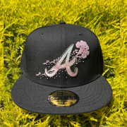 Black Dotted Floral Pink Atlanta Braves New Era Men's Fitted Hat Front