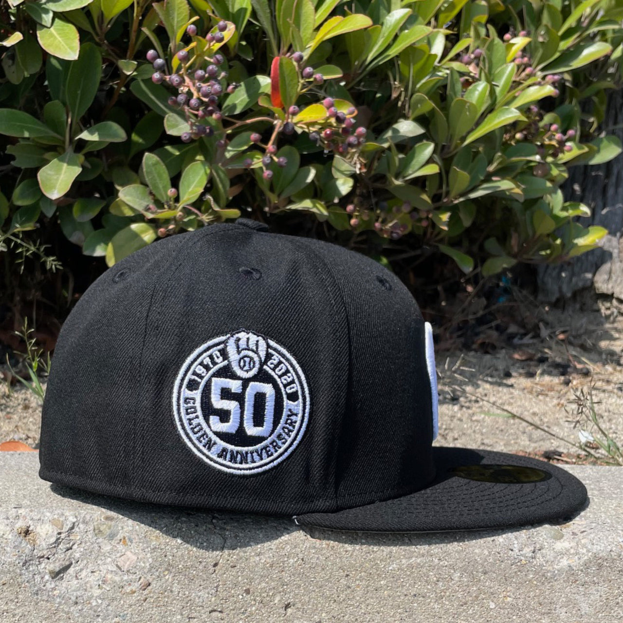 New Era Milwaukee Brewers 50 Golden Anniversary Side Patch Black and White Fitted Hat