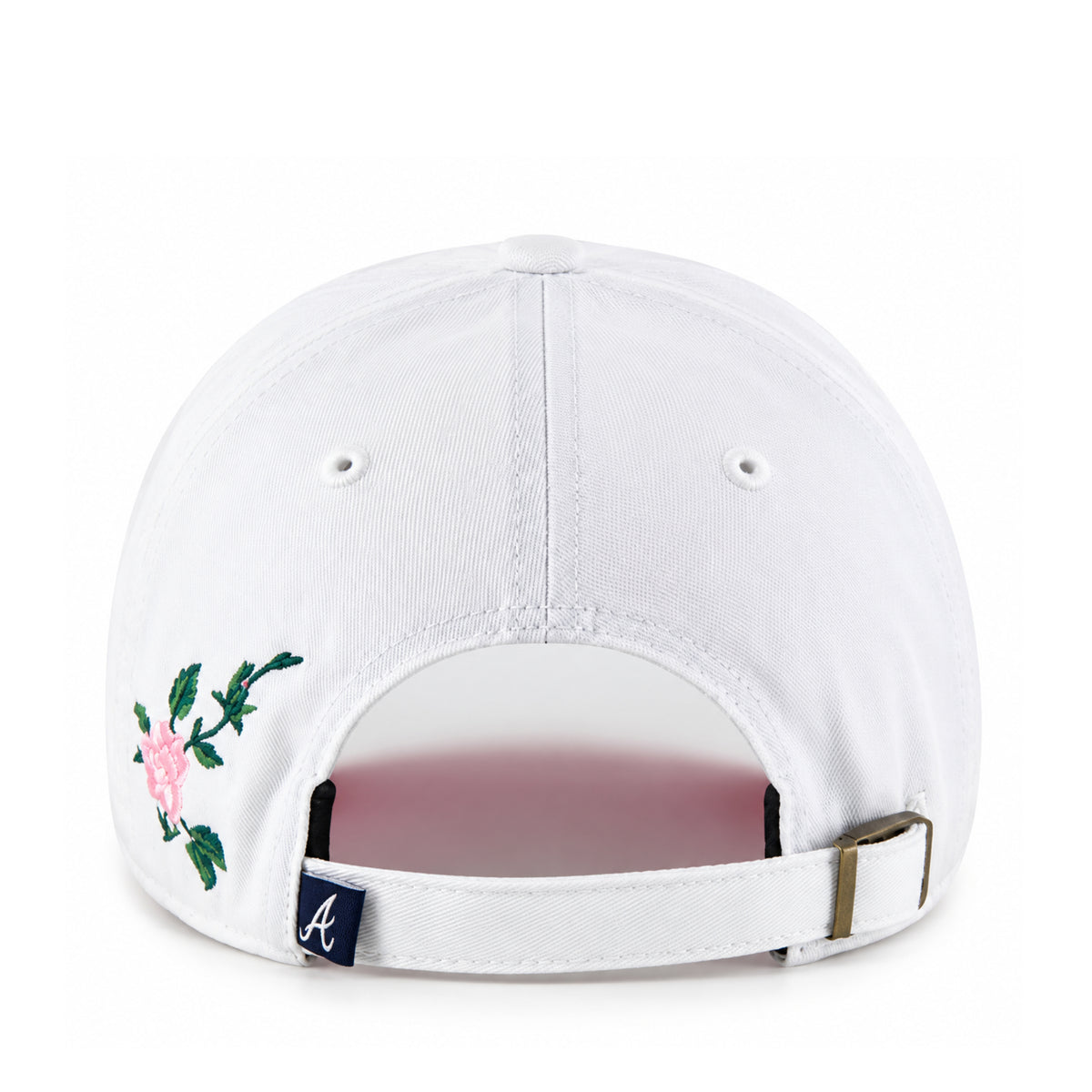 '47 Brand Atlanta Braves white adjustable hat back view with floral embroidery and strap closure