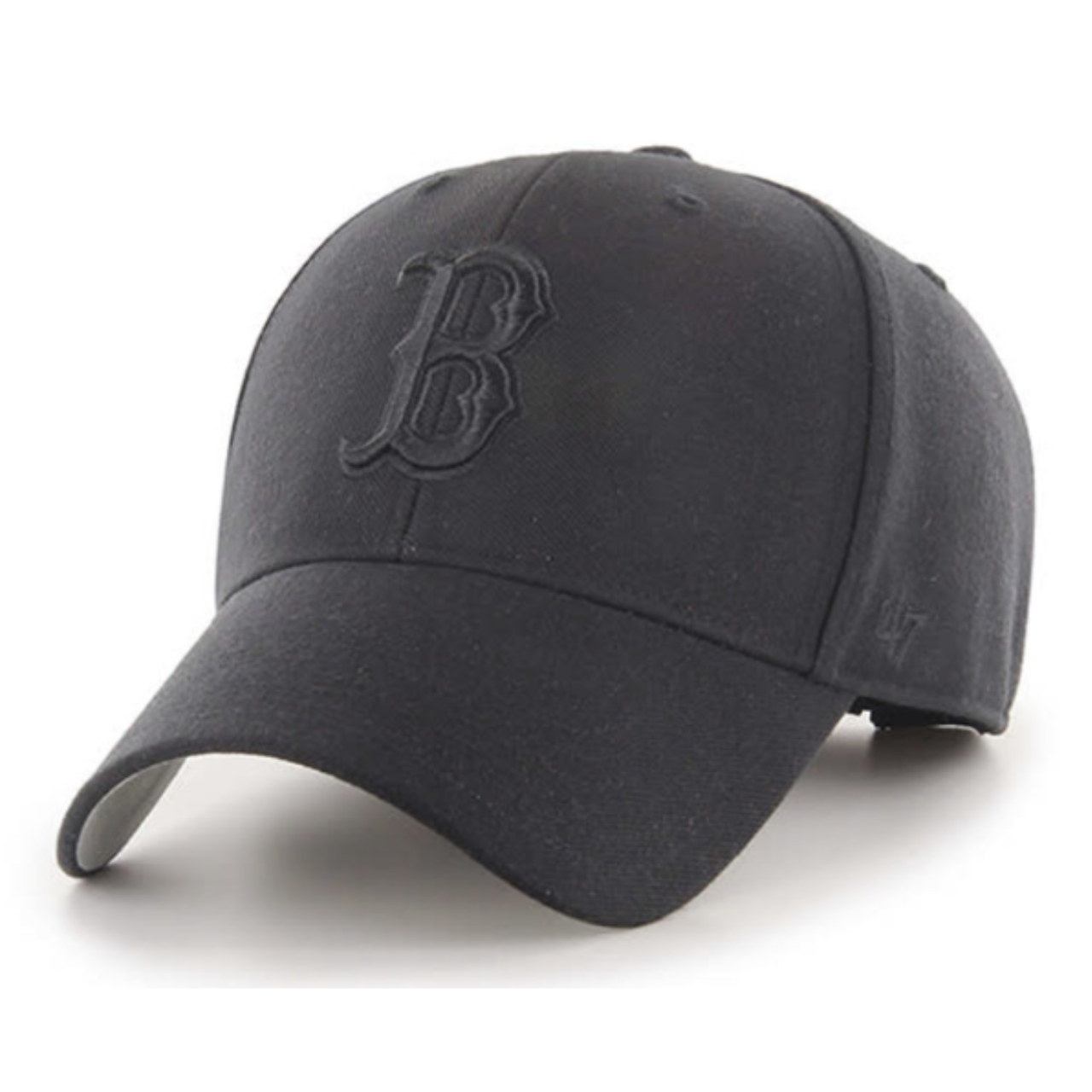 47 Brand Boston Red Sox black MVP adjustable hat front view with black logo
