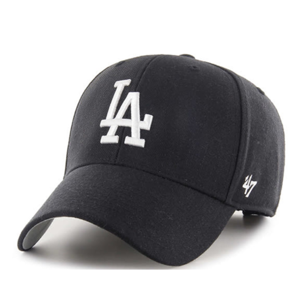 47 Brand Los Angeles Dodgers black white logo adjustable hat front view