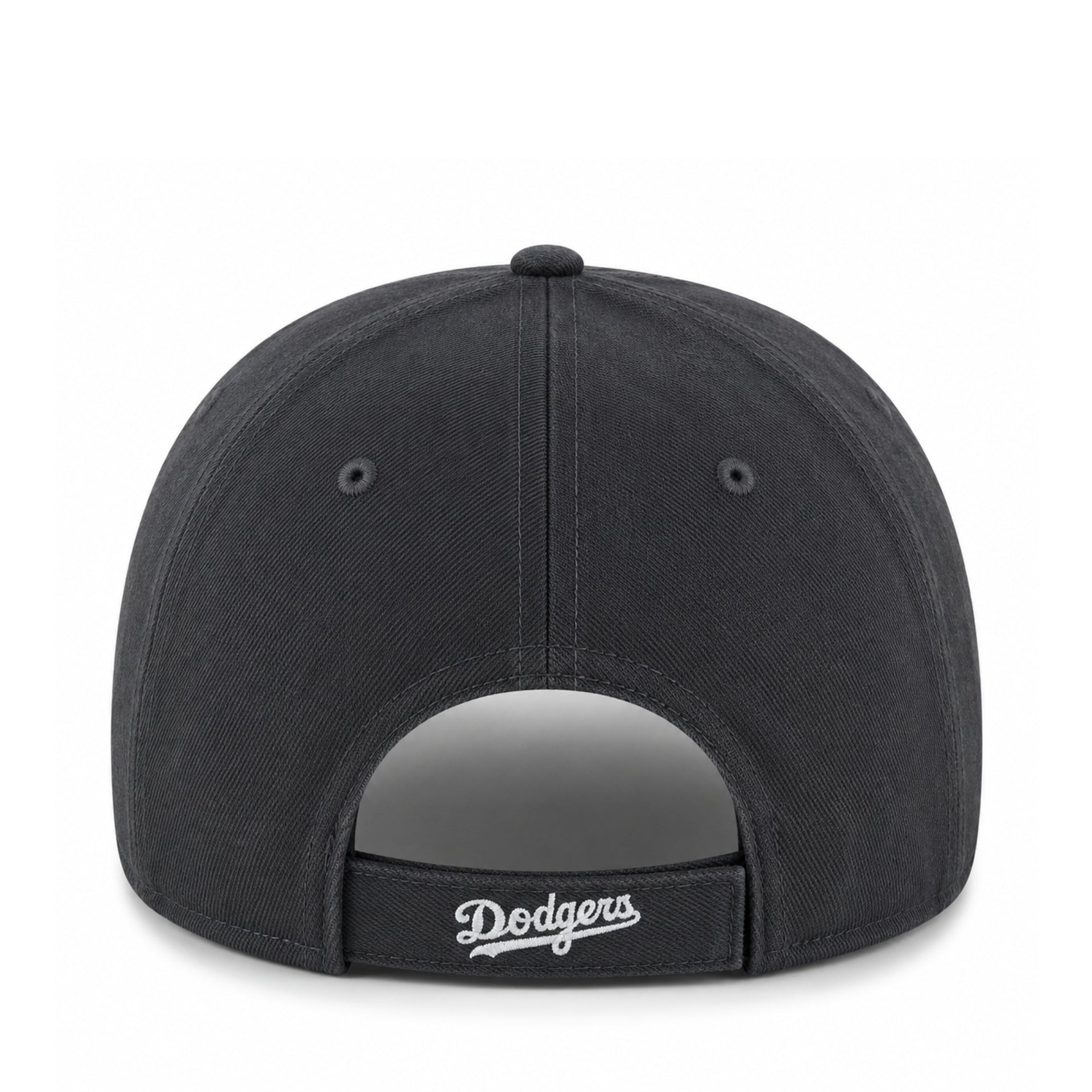 Black baseball cap with 'Dodgers' logo on the back against a white background