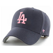 '47 Brand Los Angeles Dodgers Navy Pink MVP Adjustable Velcro Hat front angle view