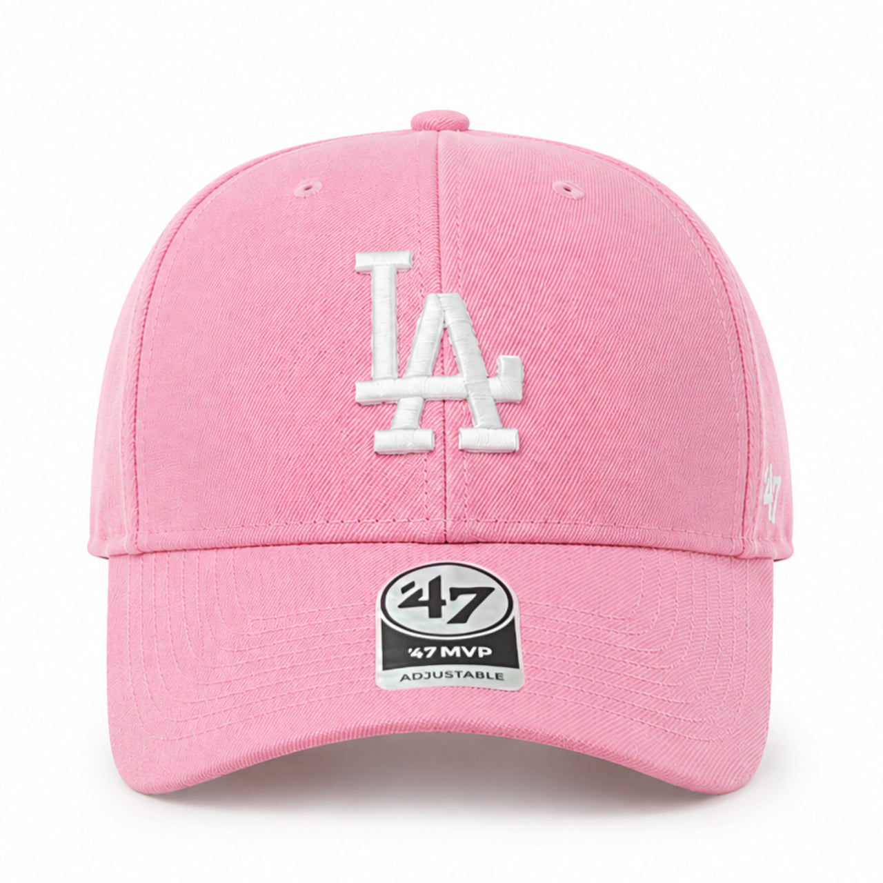 Pink baseball cap with LA logo and '47' brand on a white background