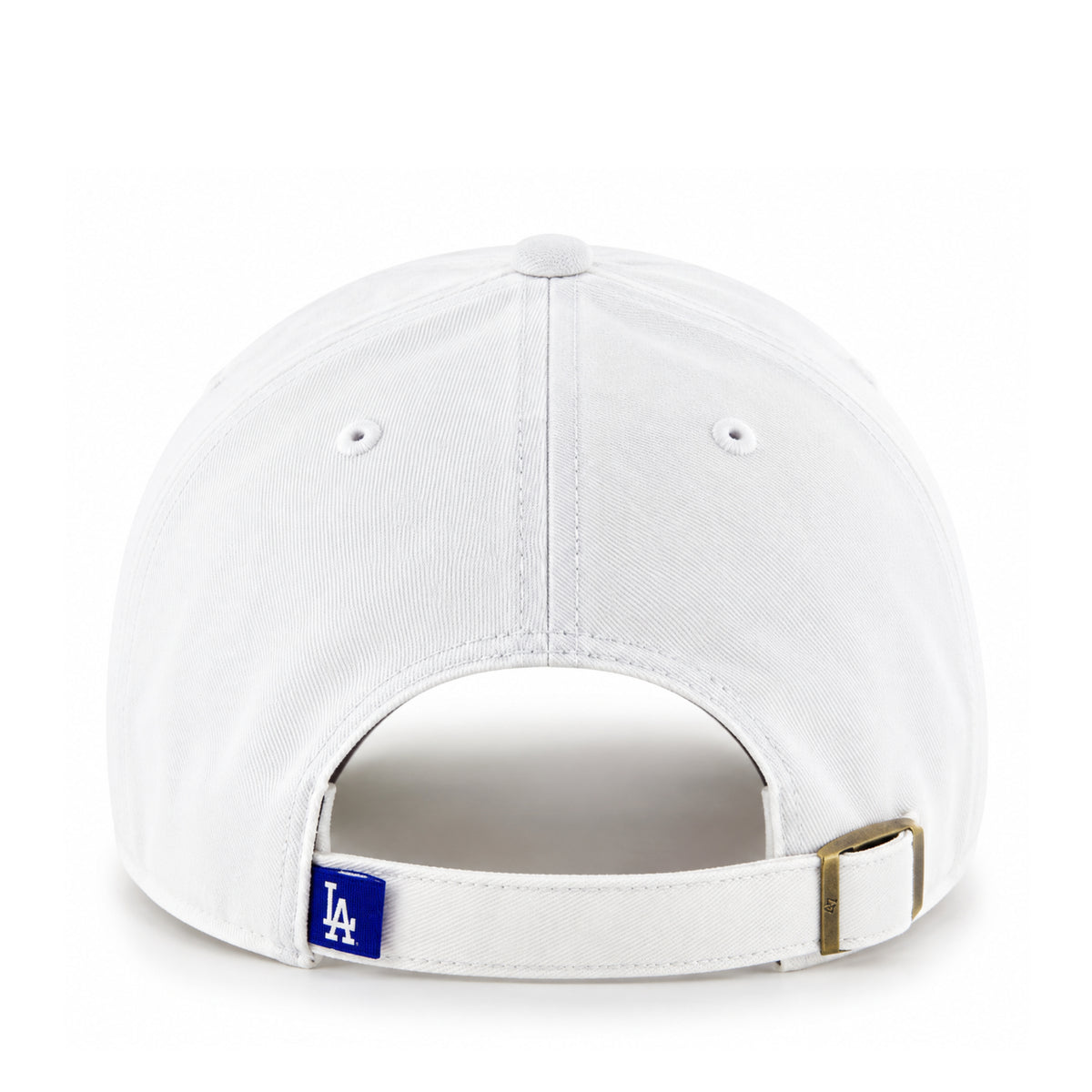 '47 Brand Los Angeles Dodgers white adjustable hat back view with strap closure and LA tag