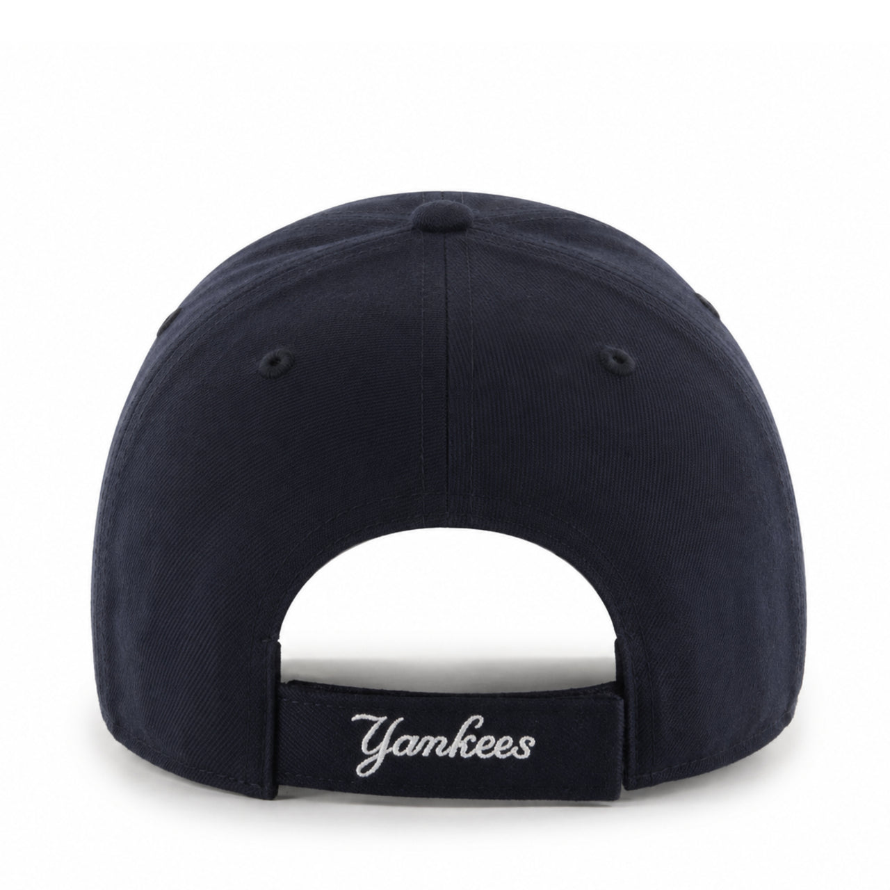 Navy blue cap with 'Yankees' logo on a white background