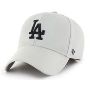 Front view of '47 Los Angeles Dodgers light gray MVP adjustable hat with black embroidered LA logo