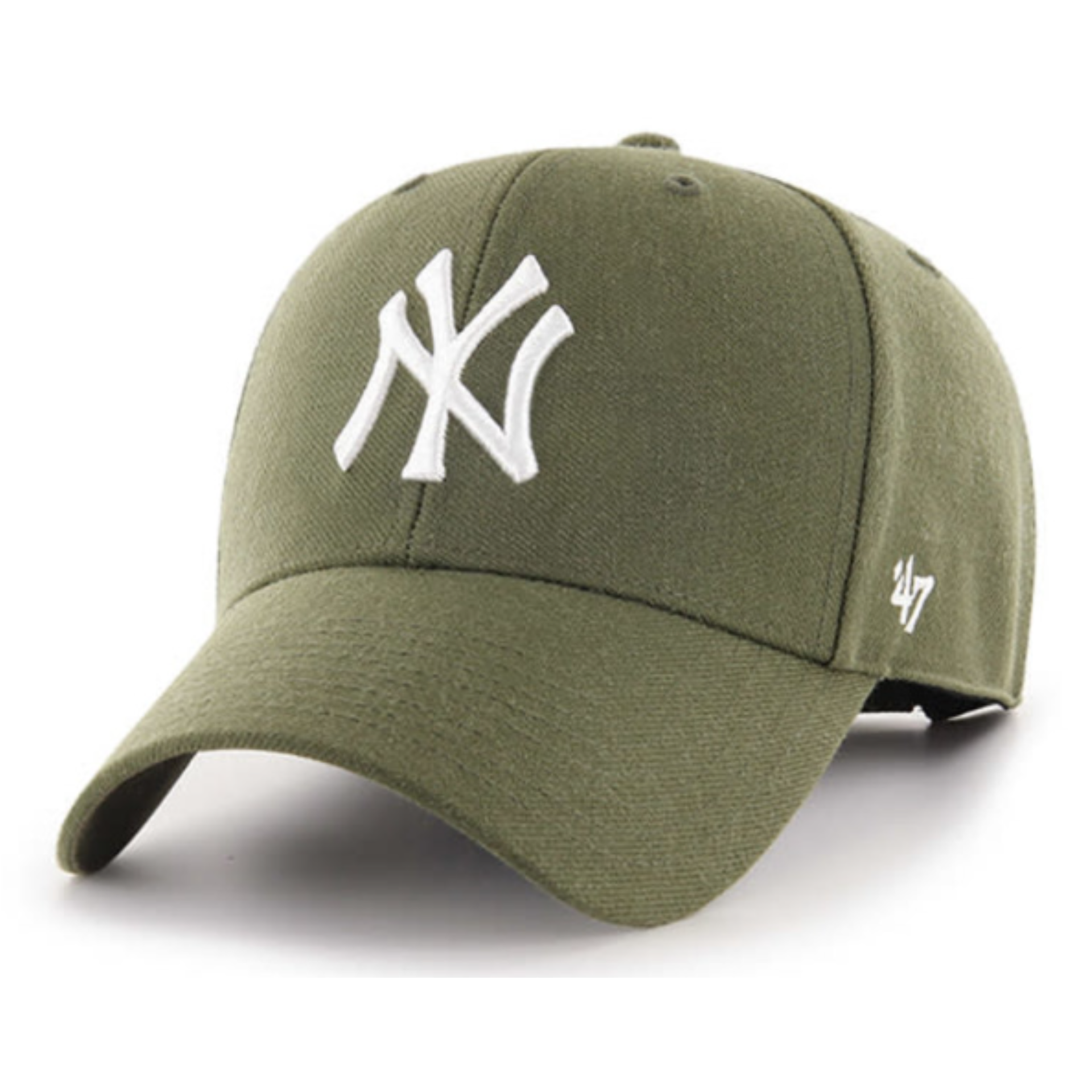 Front View of 47 Brand New York Yankees Olive Green MVP Adjustable Velcro Hat 