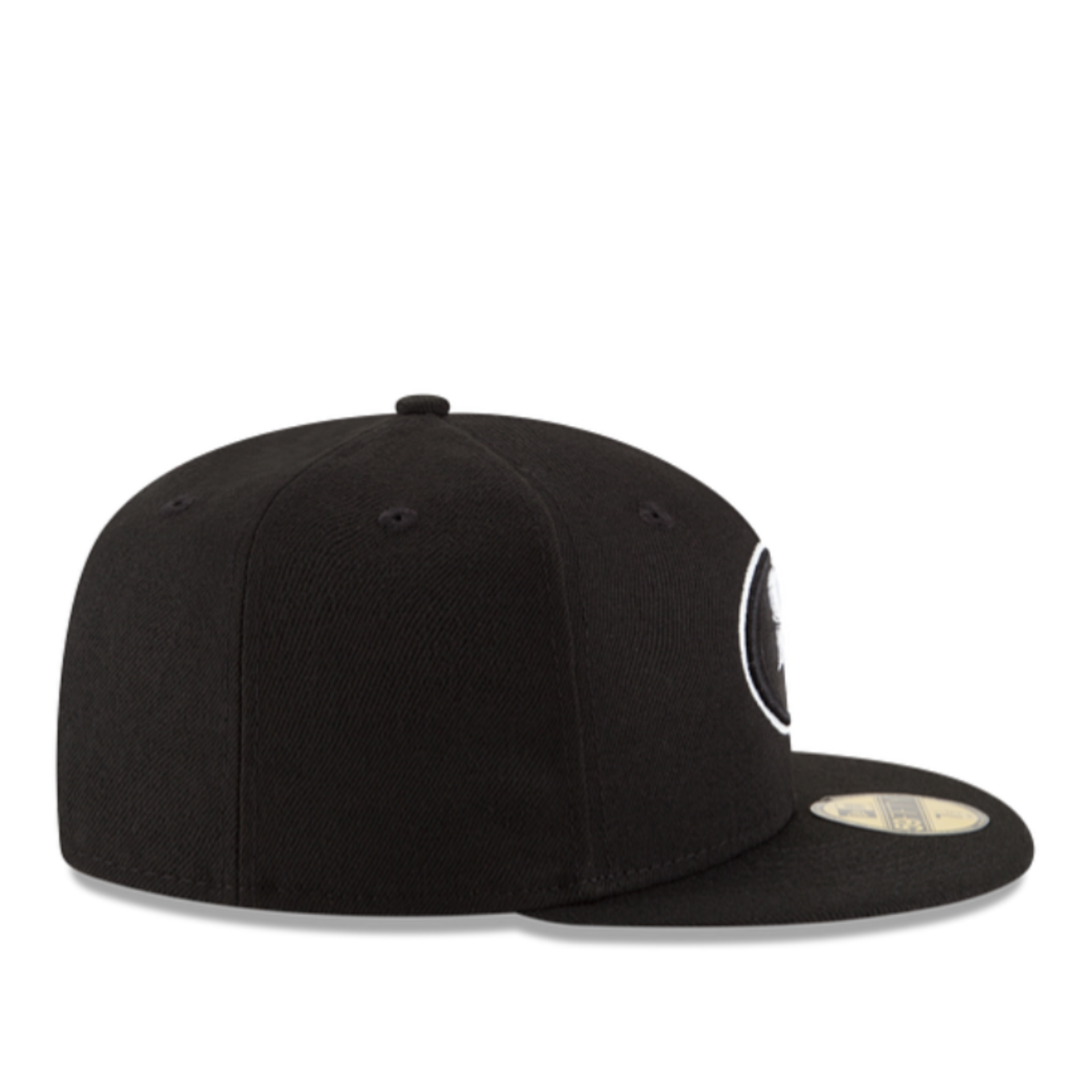 Side View of New Era San Francisco 49ers SF Black White 59FIFTY Fitted Hat