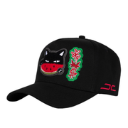 Front of JC Brand Watermelon Cat Black Snapback Hat