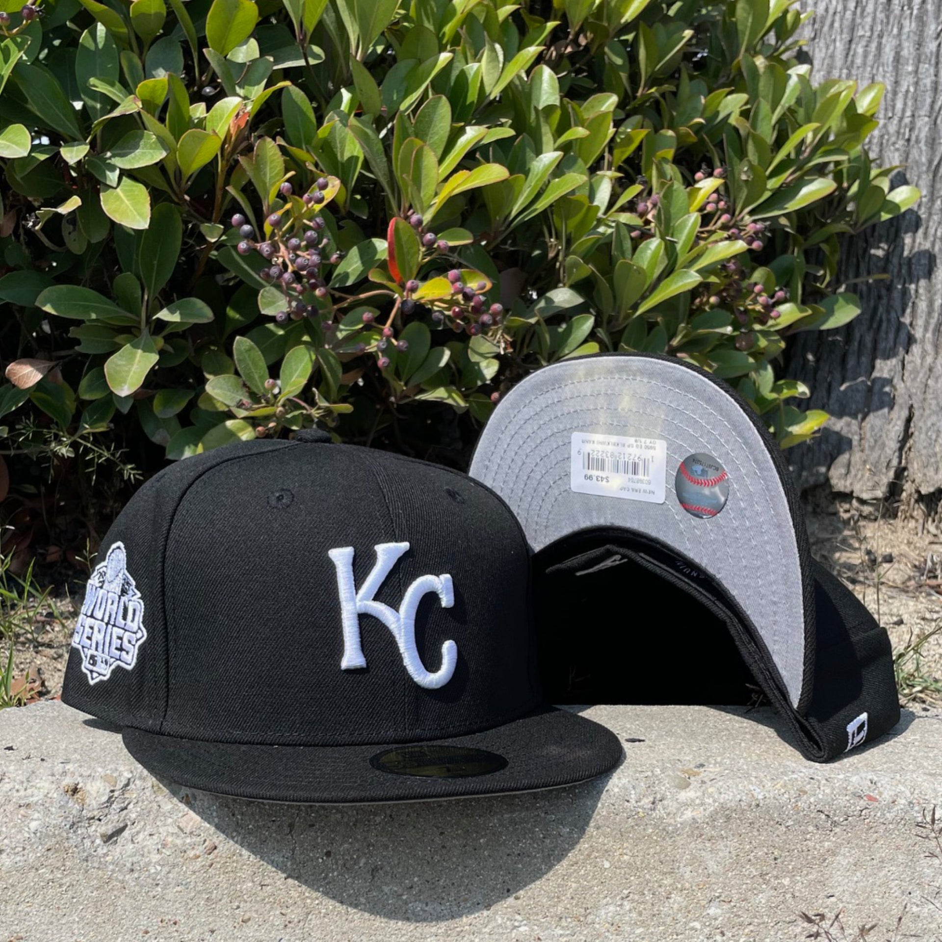 New Era Kansas City Royals KC 2015 World Series Side Patch Black and White Fitted Hat