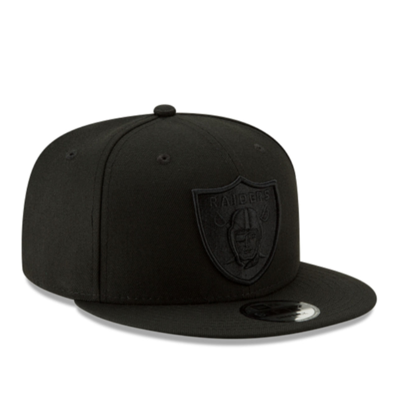 Front of New Era Las Vegas Raiders Black on Black 9FIFTY Snapback Hat