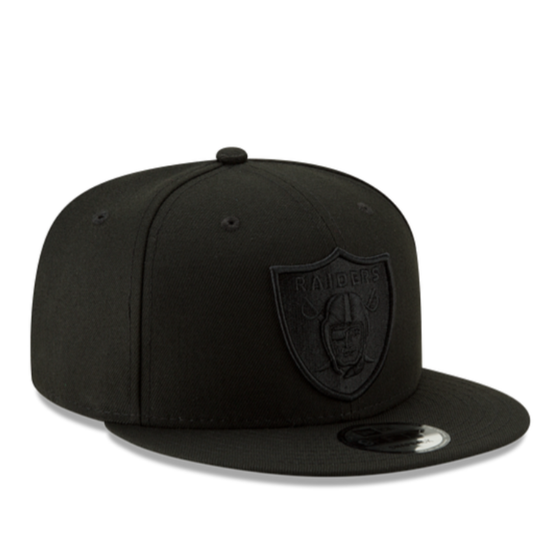 Front of New Era Las Vegas Raiders Black on Black 9FIFTY Snapback Hat