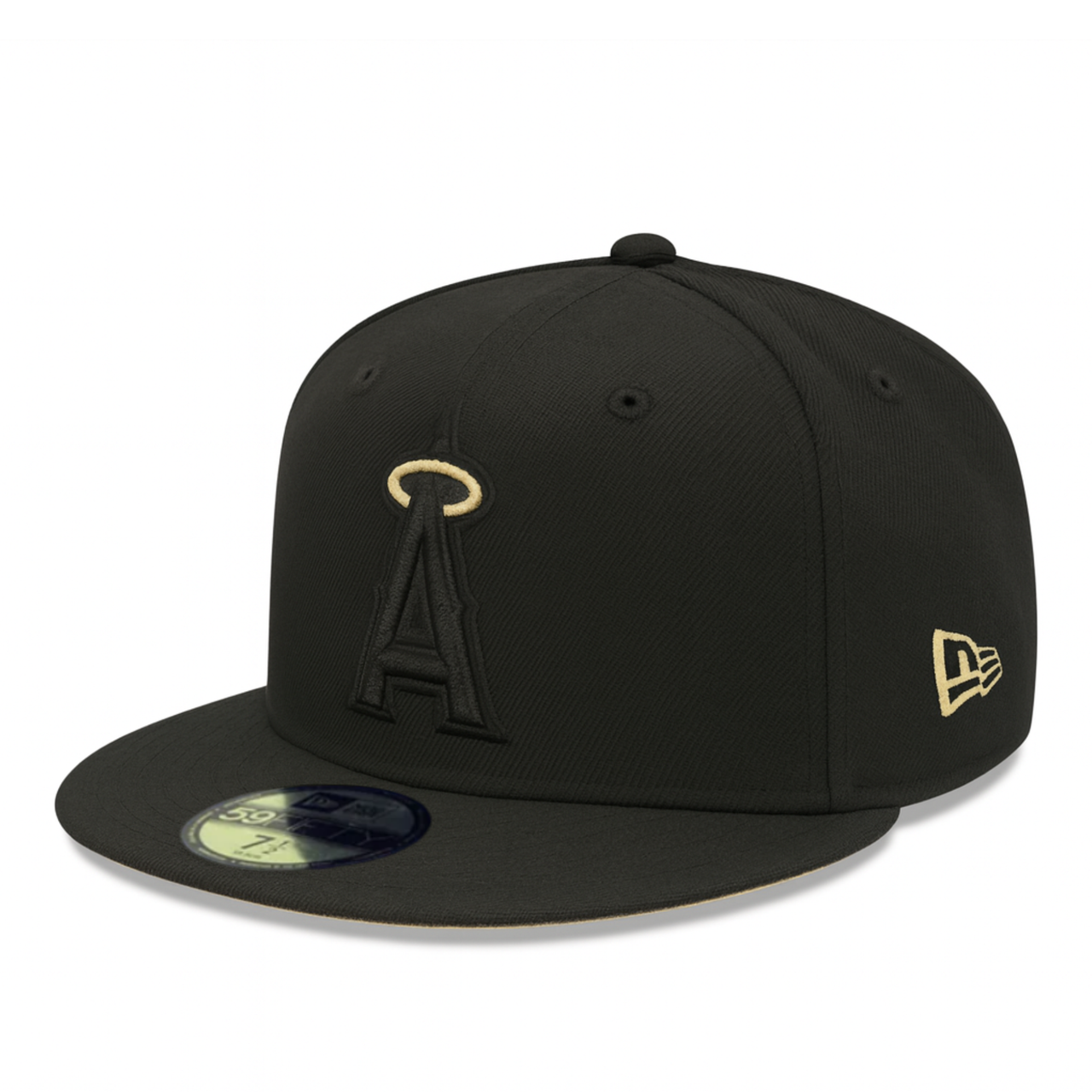 side view of New Era Los Angeles Anaheim Angels Black Gold Halo ASG 59FIFTY Fitted Hat