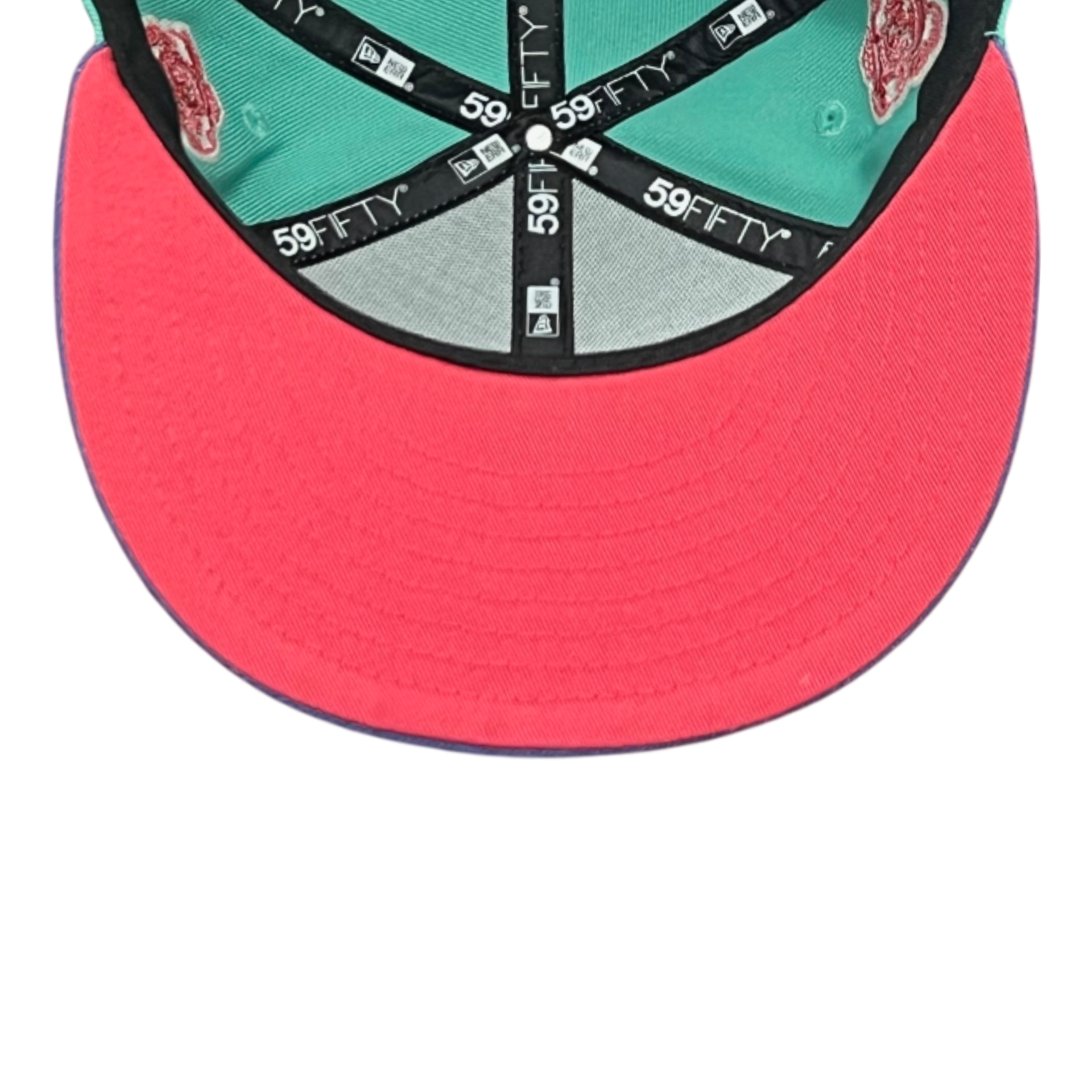 pink bottom of LMB Guerreros de Oaxaca Green Purple Rose 59FIFTY Fitted Hat