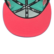 pink bottom of LMB Pericos de Puebla Green Purple Rose 59FIFTY Fitted Hat