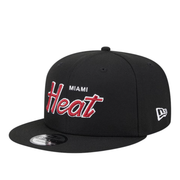 Black Miami Heat New Script logo with side patch New Era Men's Snapback Hat