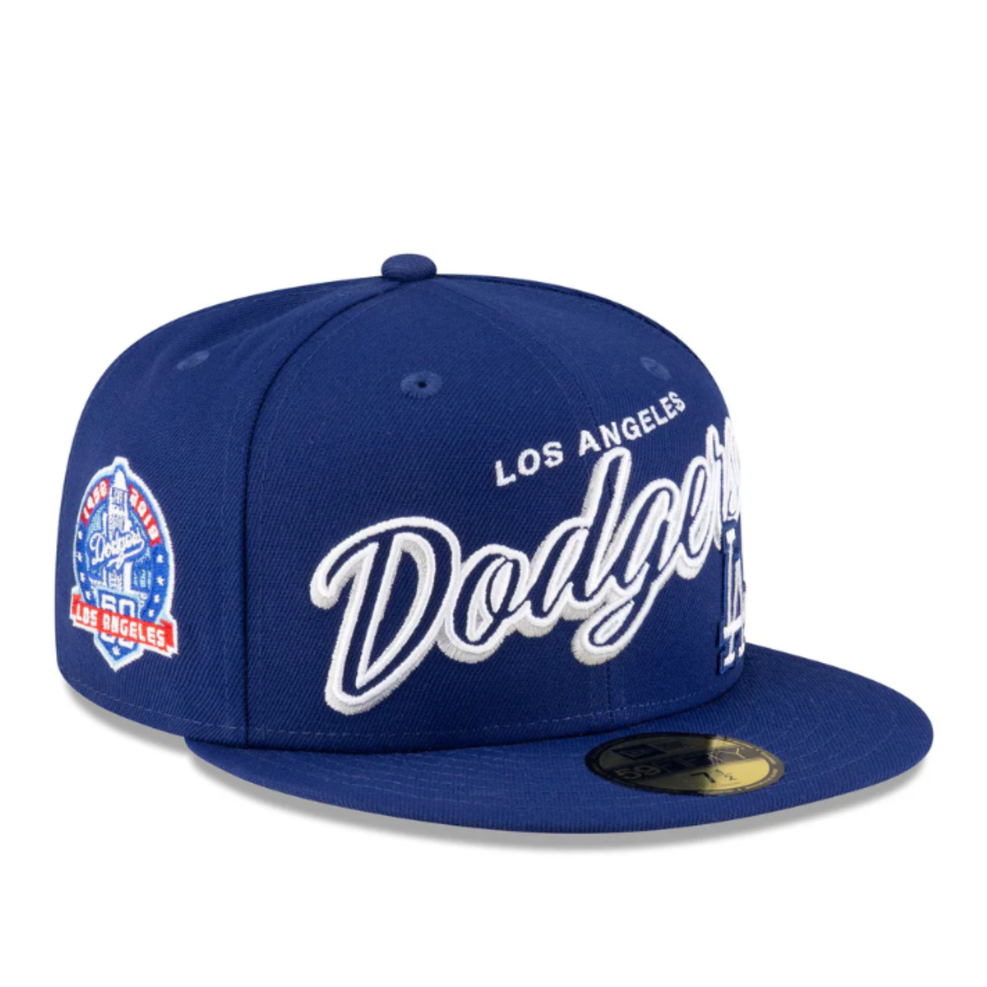 New Era 59Fifty Los Angeles Dodgers Blue Script Side Patch Fitted Hat 