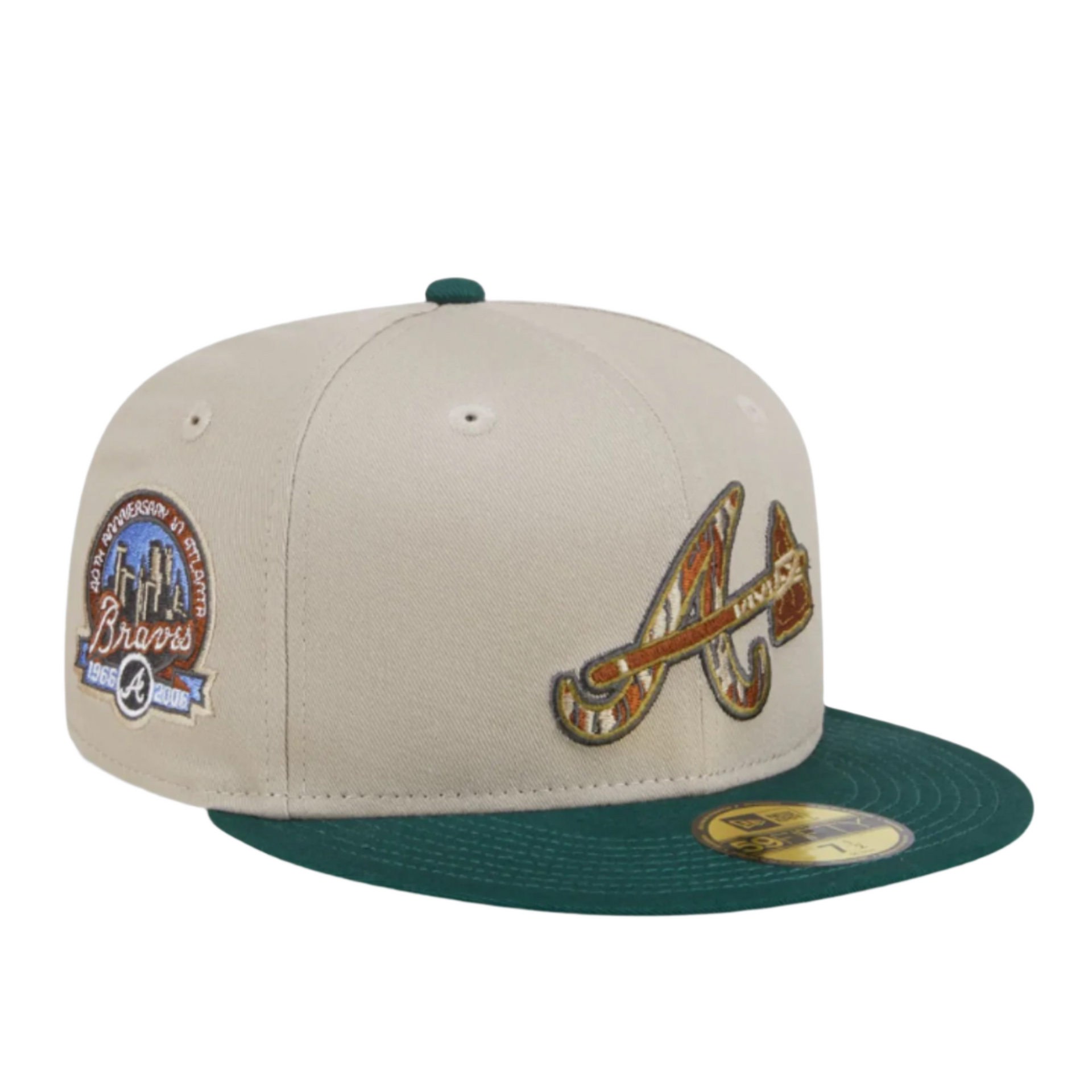 Atlanta Braves New Era Natural/Hunter Green Lifestyle Tree Bark Fill Side Patch 59FIFTY Fitted Hat