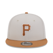 Front of New Era Pittsburgh Pirates Color Pack Two-Tone Khaki/Bronze 9FIFTY Snapback Hat