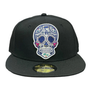 Front of New Era 59Fifty Los Angeles Dodgers Sugar Skull Black Fitted Hat