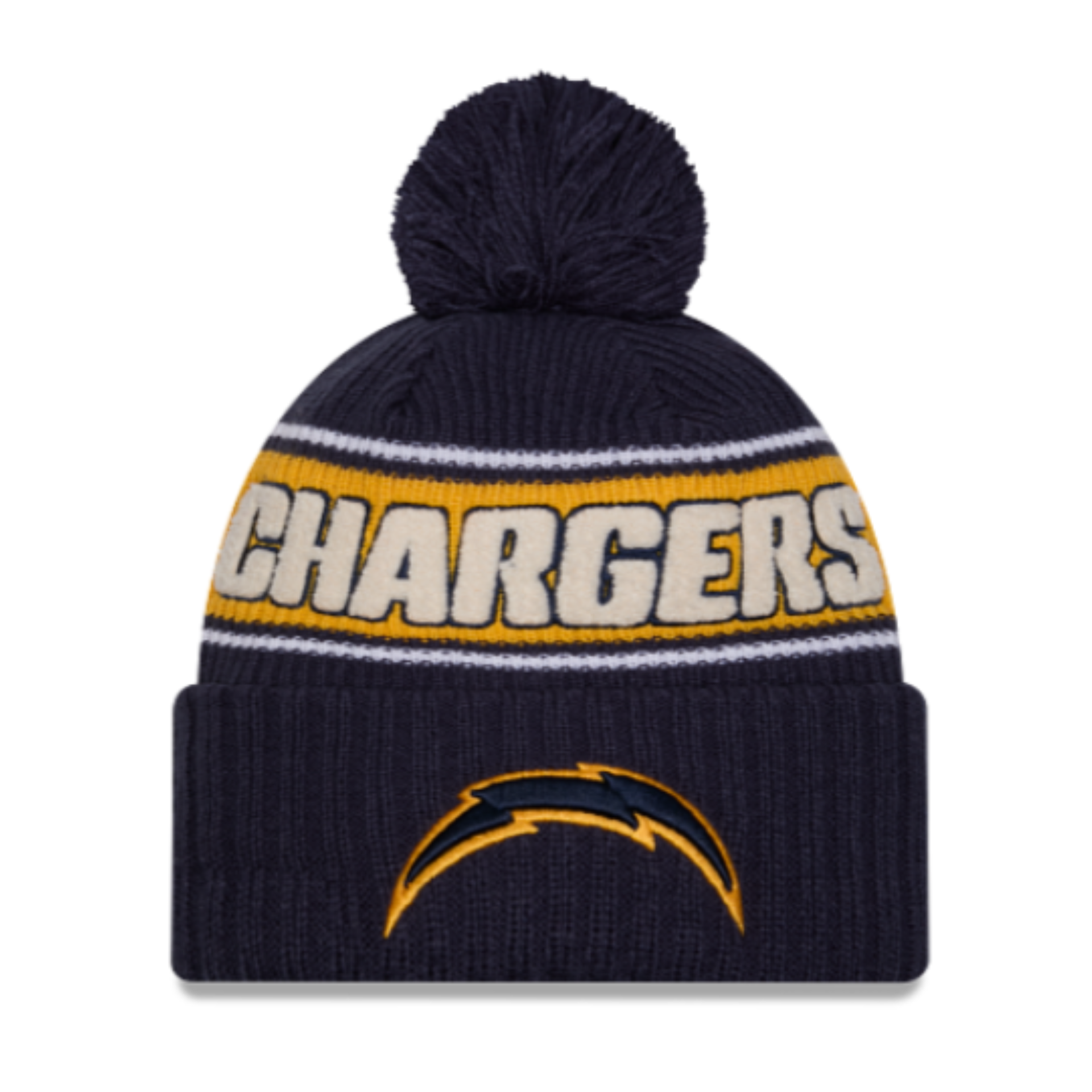 New Era Los Angeles Chargers 2024 Sideline Cuffed Pom Knit Beanie - Navy