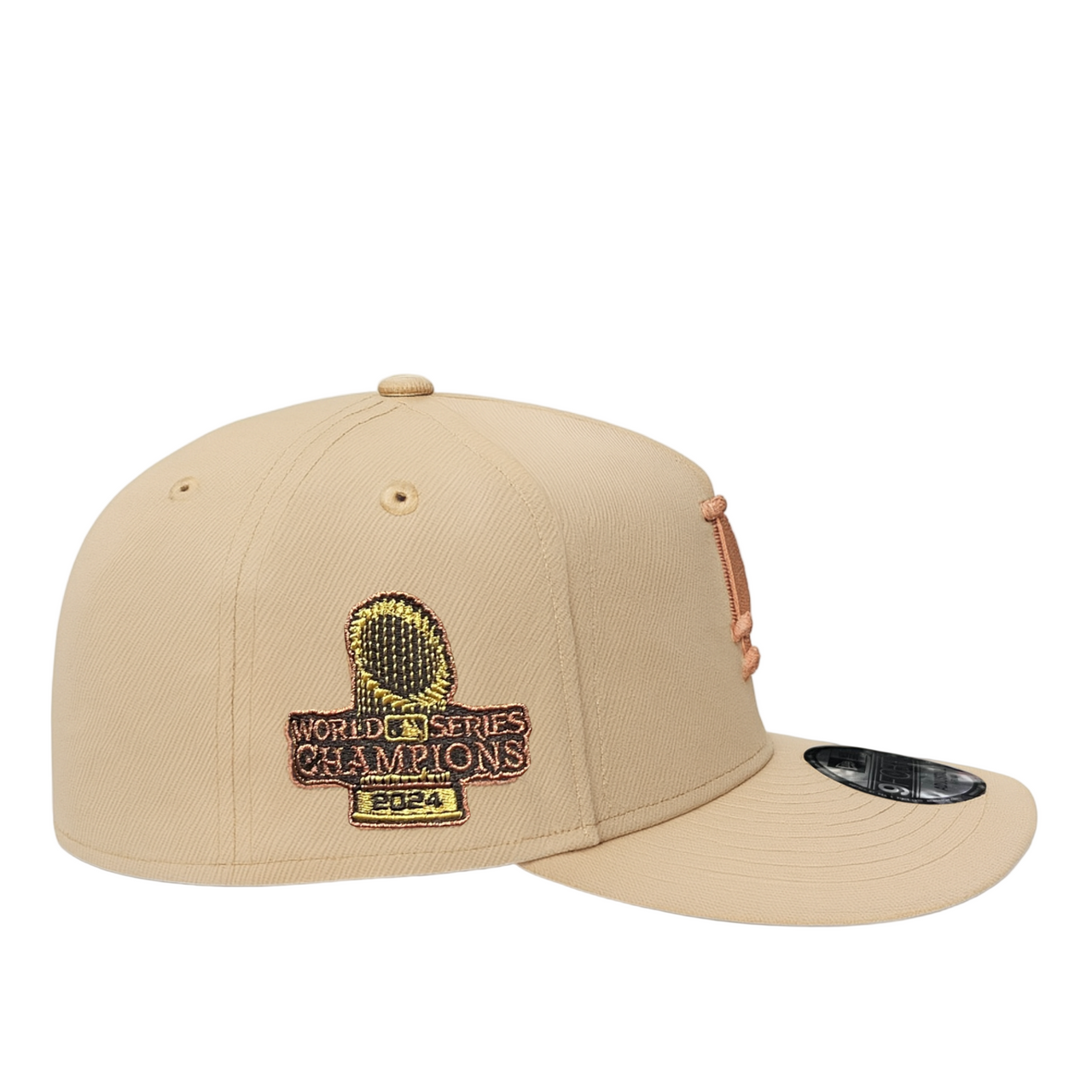 Side of New Era Los Angeles Dodgers Khaki 24 World Series Champion 9FORTY A-Frame Snapback Hat