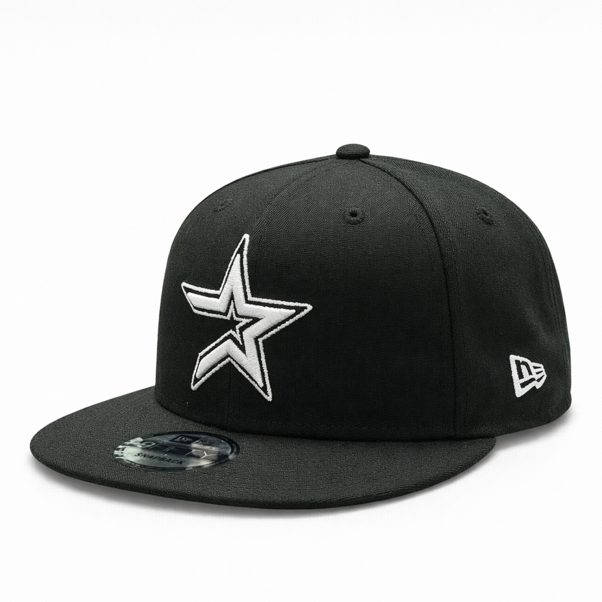 side view of New Era Houston Astros Cooperstown Black White 9FIFTY Snapback Hat