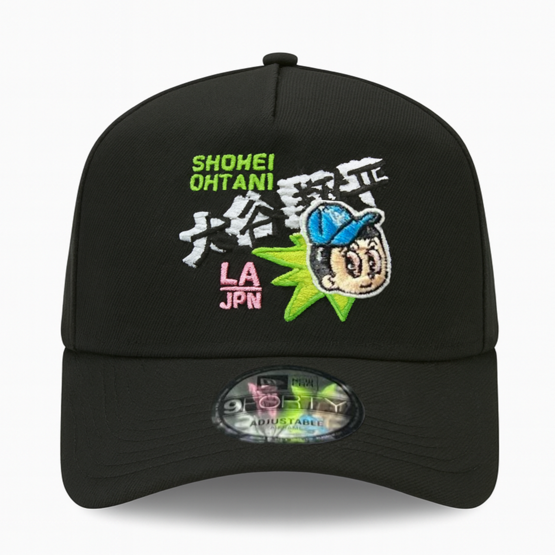 front view of Los Angeles Dodgers Ohtani Black 9FORTY A-Frame Snapback