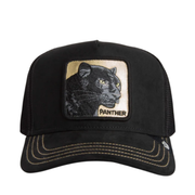 Front View of Goorin Bros Golden Panther Black Trucker Mesh Snapback