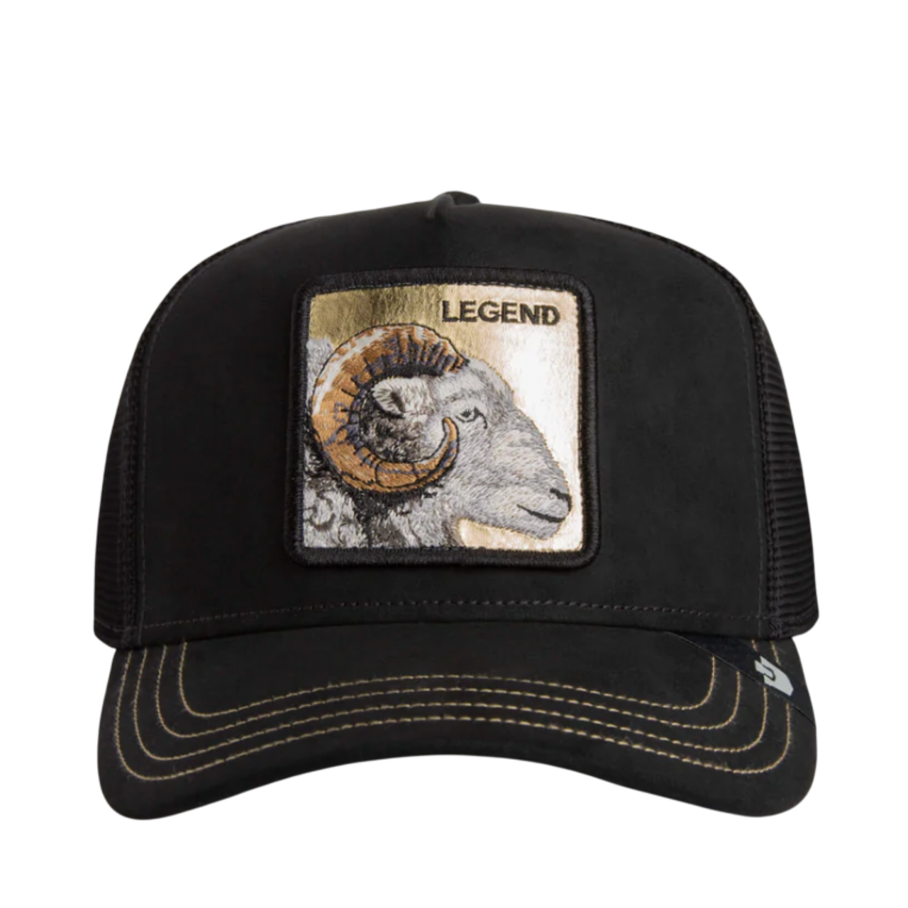 Front View of Goorin Bros Golden Legend Black Trucker Snapback Hat