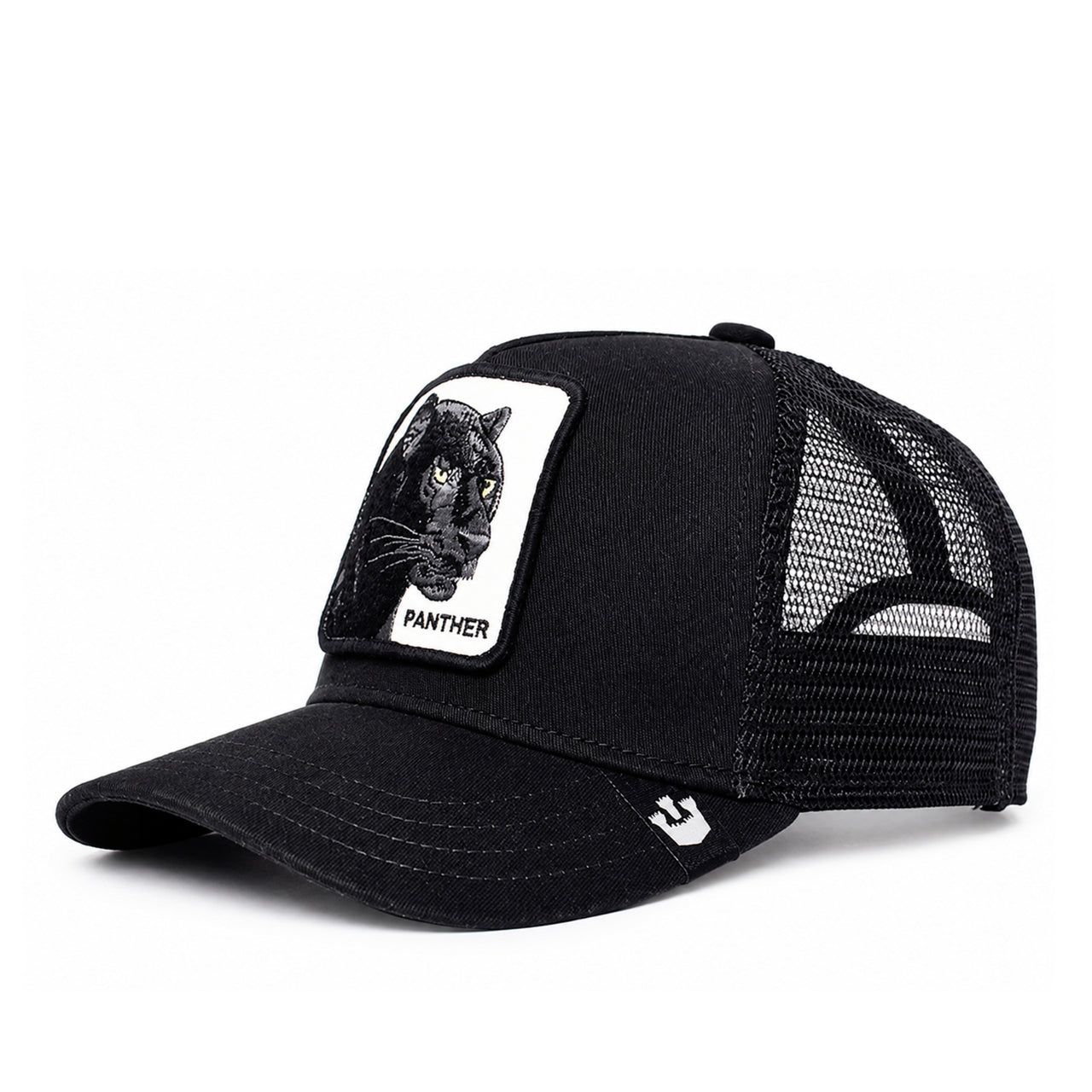 Goorin Bros The Panther Trucker Mesh Snapback Black front left angle view