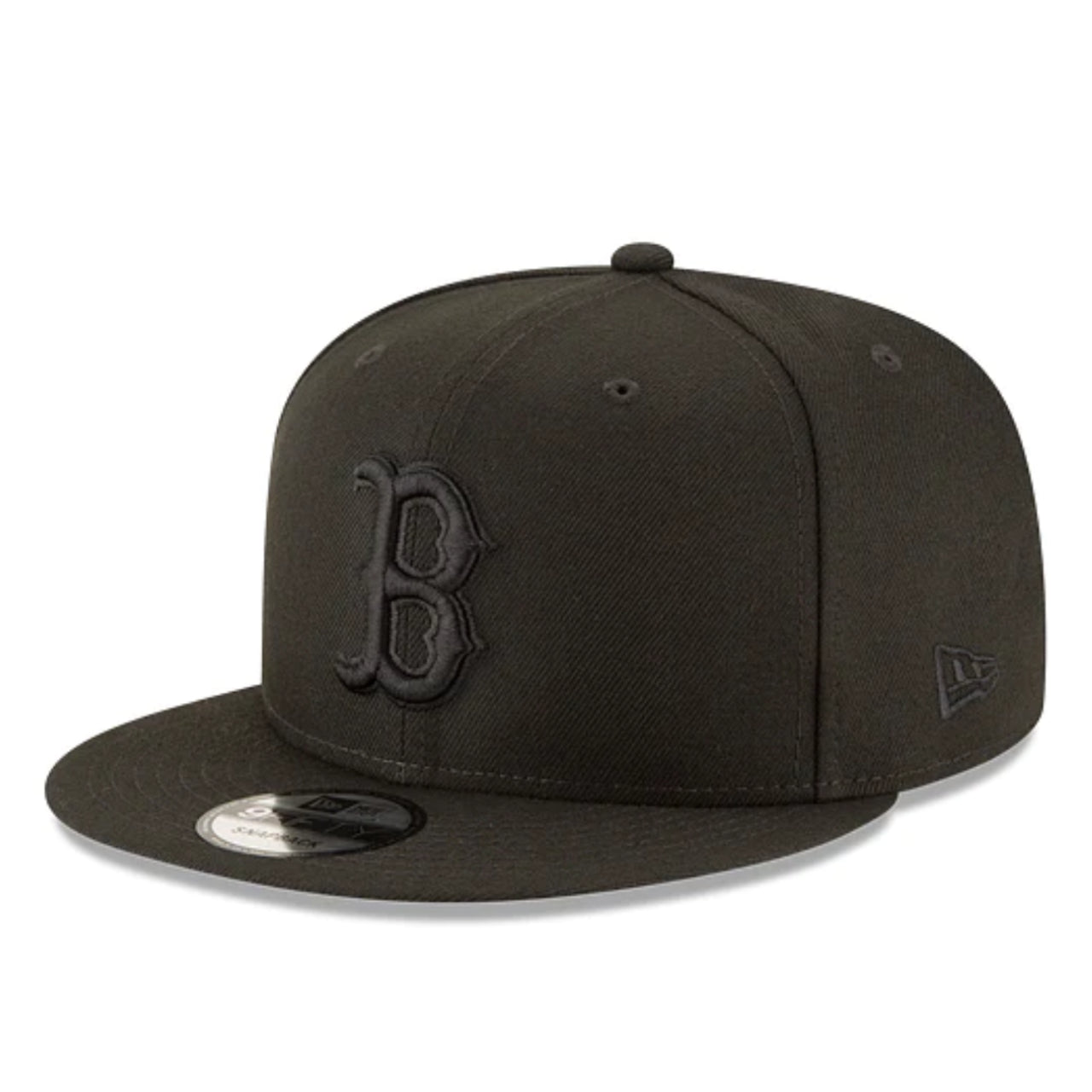 Front of New Era Boston Red Sox Black on Black 9FIFTY Snapback Hat